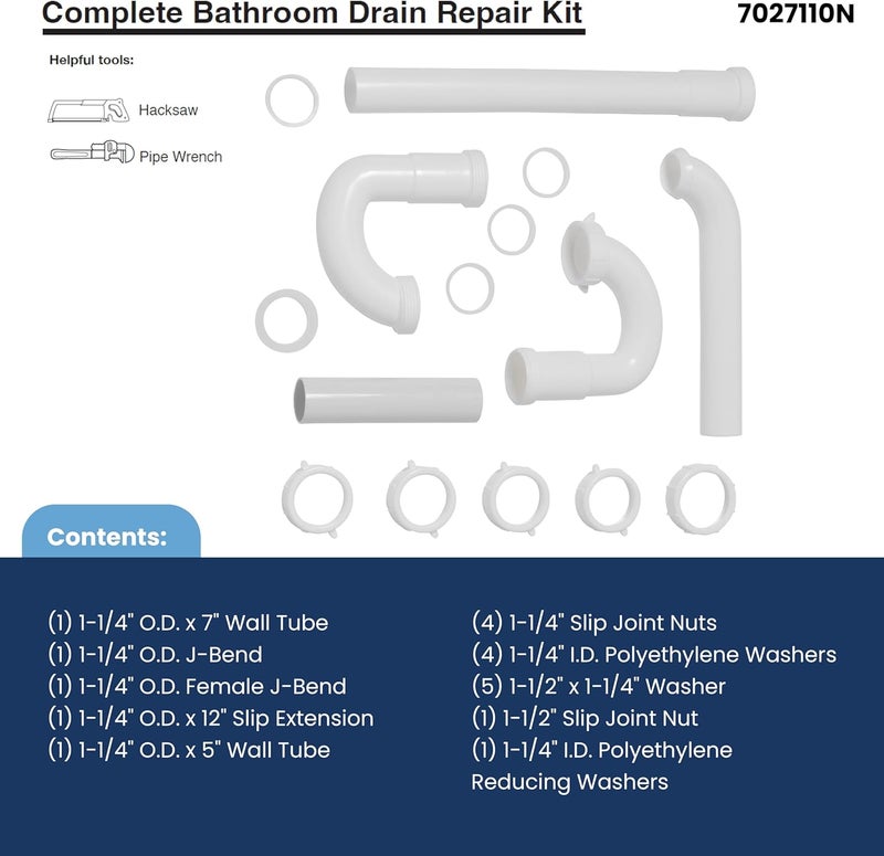 PLUMB CRAFT Complete Bathroom Drain Repair Kit - 15 Piece Universal Installation Set - Image 2